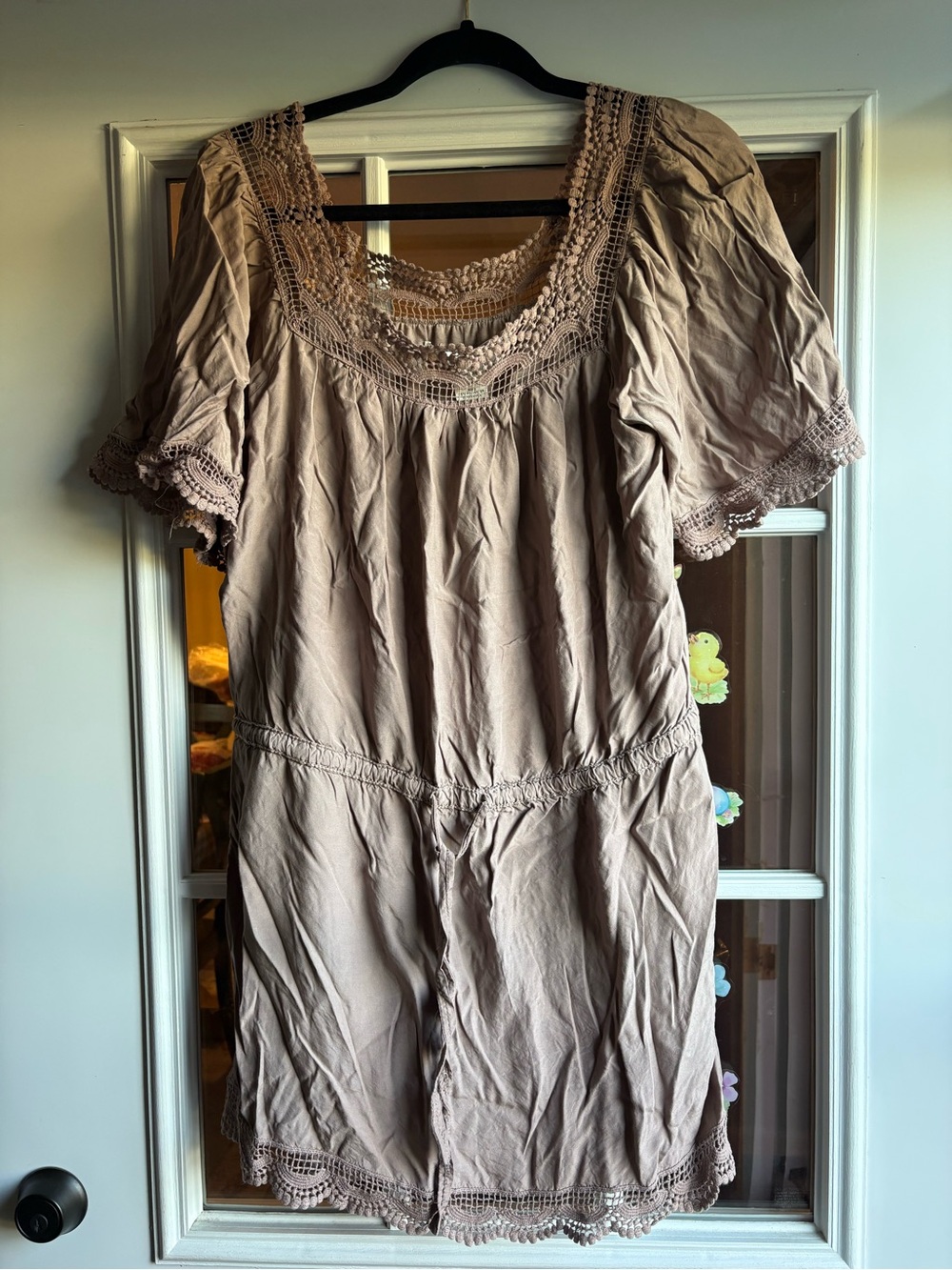 Max Studio Taupe Crochet-Trim Short dress